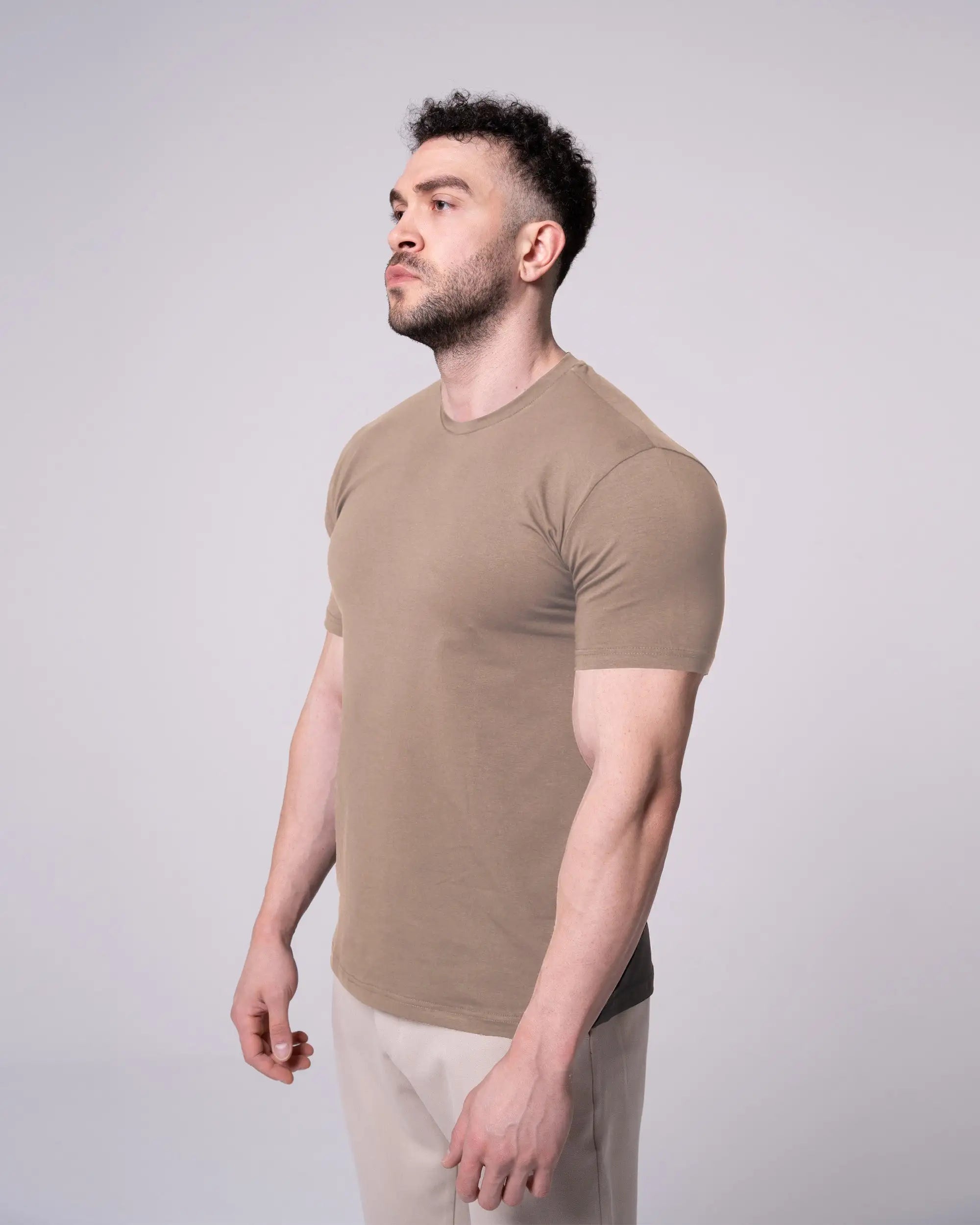 Taş Rengi Bisiklet Yaka Tişört Craftlabel