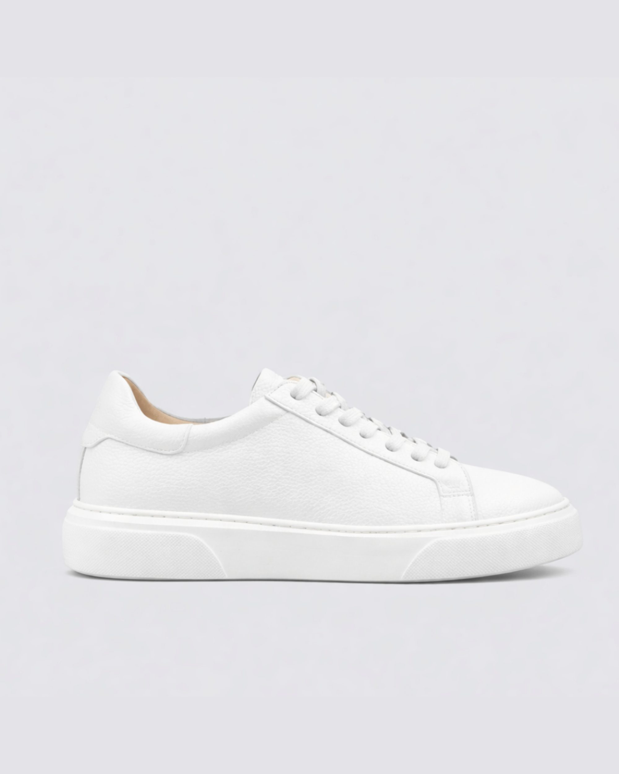 White & White Leather Sneakers 2.8"  Height Boosting Shoes