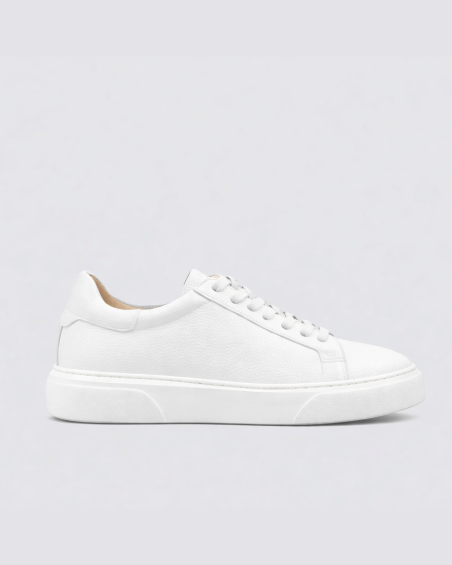 White & White Leather Sneakers +7 cm Height Increasing Shoes