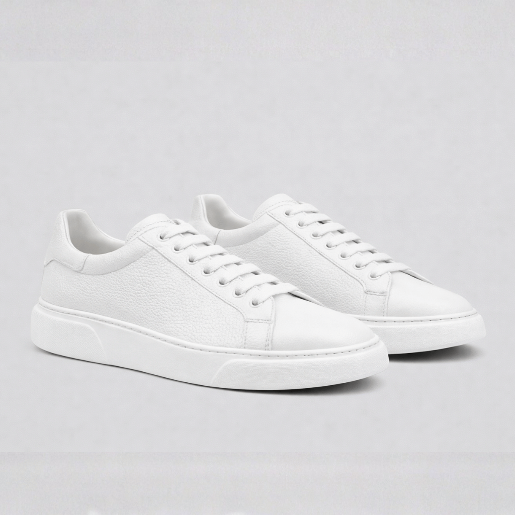 White & White Leather Sneakers +7 cm Height Increasing Shoes