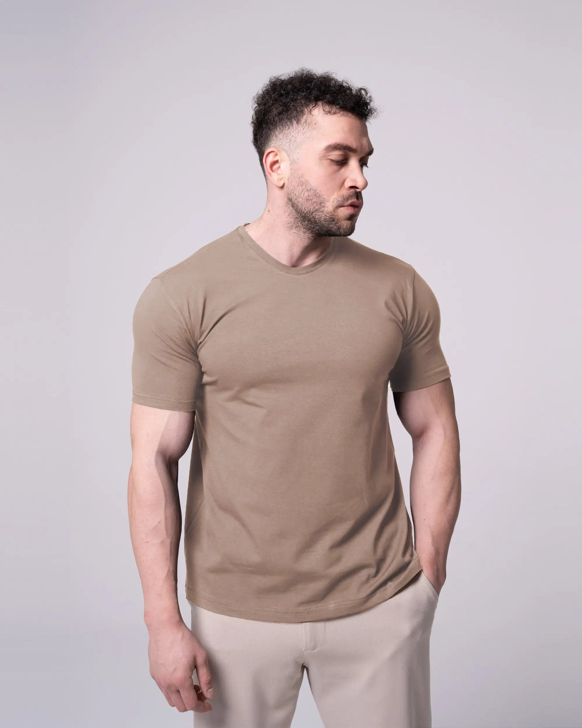 Taş Rengi Bisiklet Yaka Tişört Craftlabel