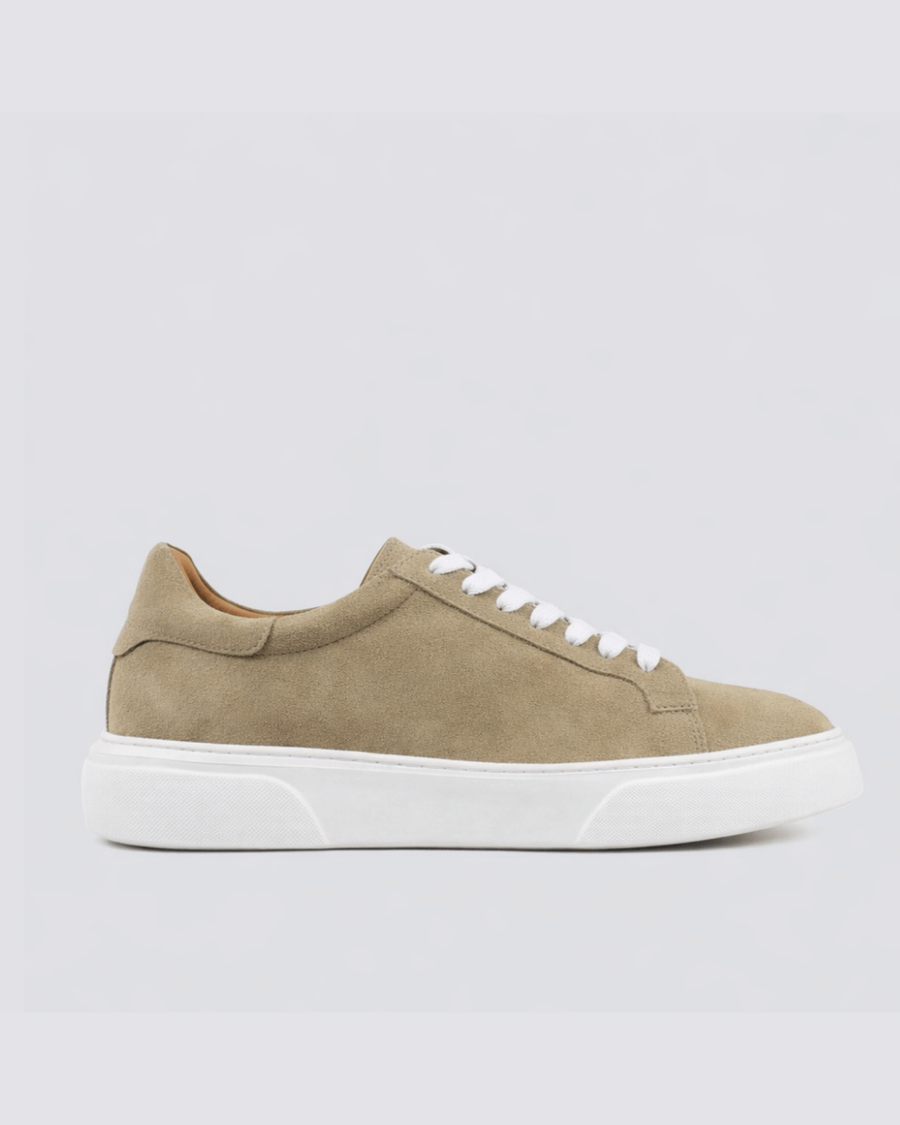 Beige & White Leather Sneakers +7 cm Height Increasing Shoes