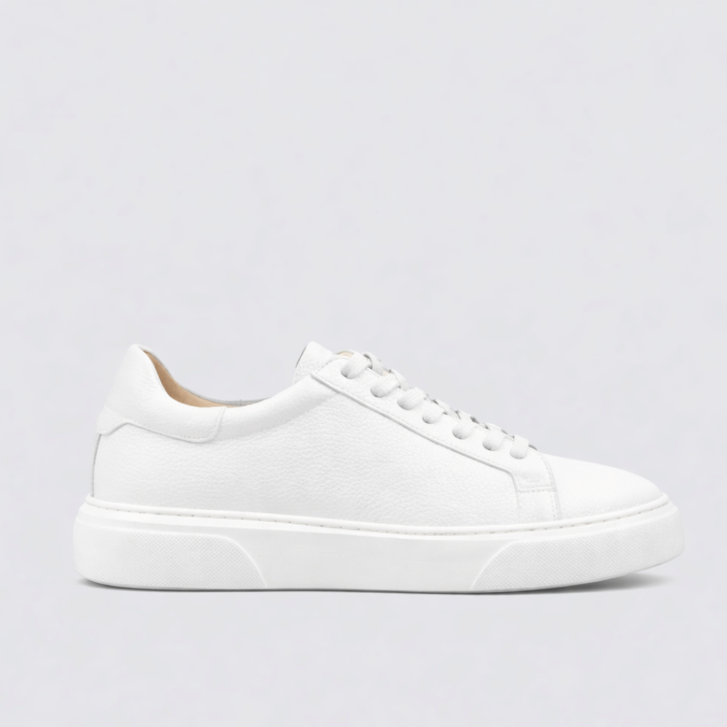 White & White Leather Sneakers +7 cm Height Increasing Shoes