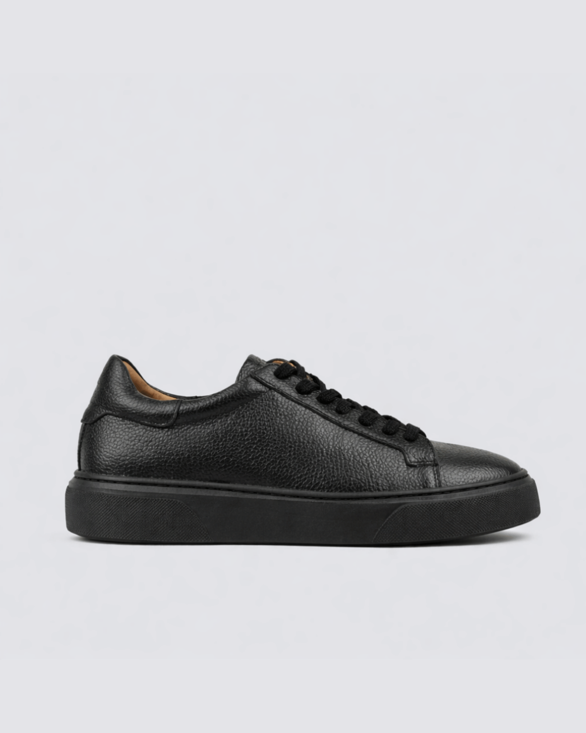 Black & Black Leather Sneakers 2.8" Height Boosting Shoes
