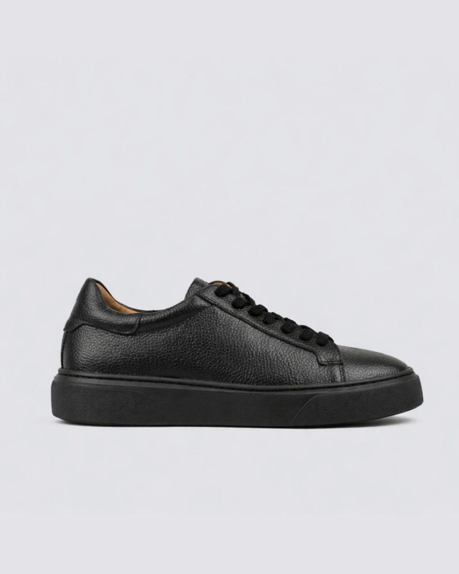 Black & Black Leather Sneakers +7 cm Height Increasing Shoes