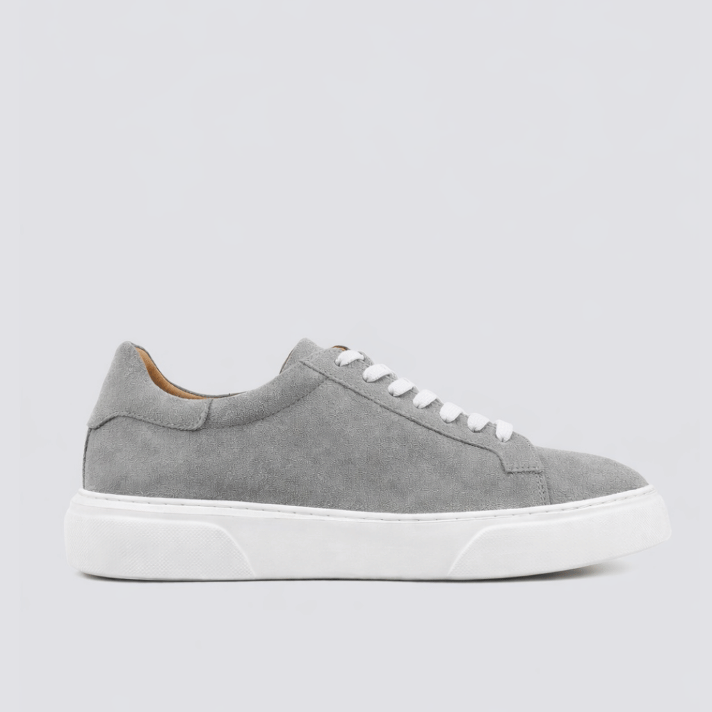 Gray & White Leather Sneakers +7 cm Height Increasing Shoes