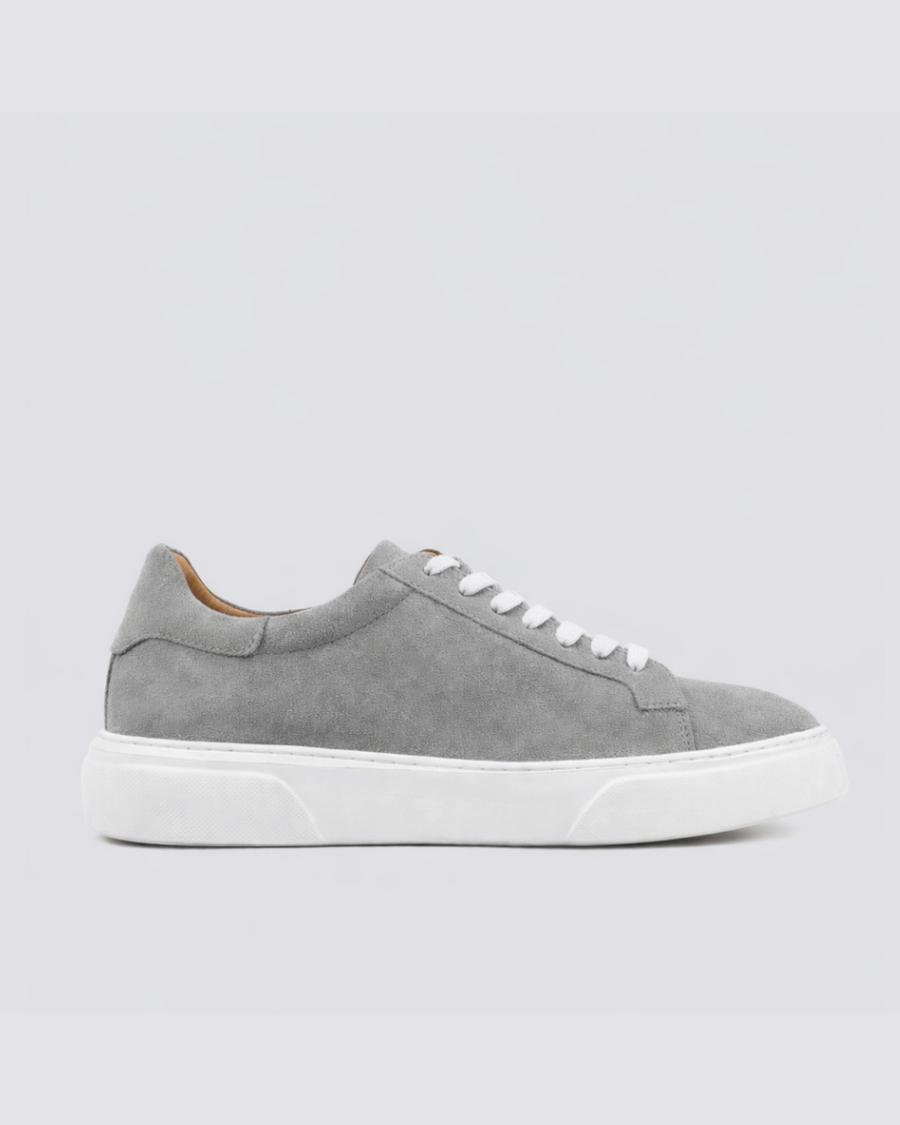 Gray & White Leather Sneakers +7 cm Height Increasing Shoes