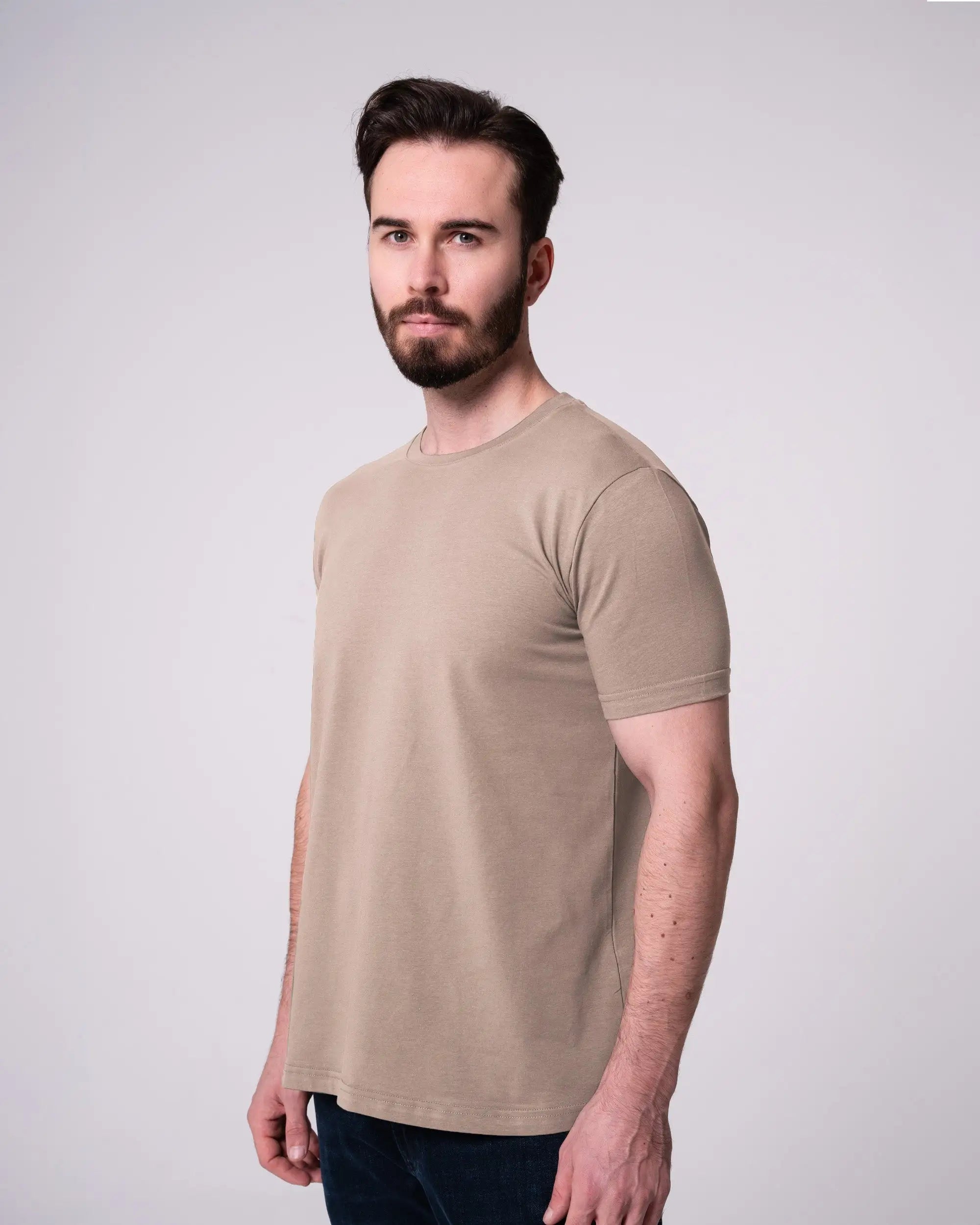 Taş Rengi Bisiklet Yaka Tişört Craftlabel