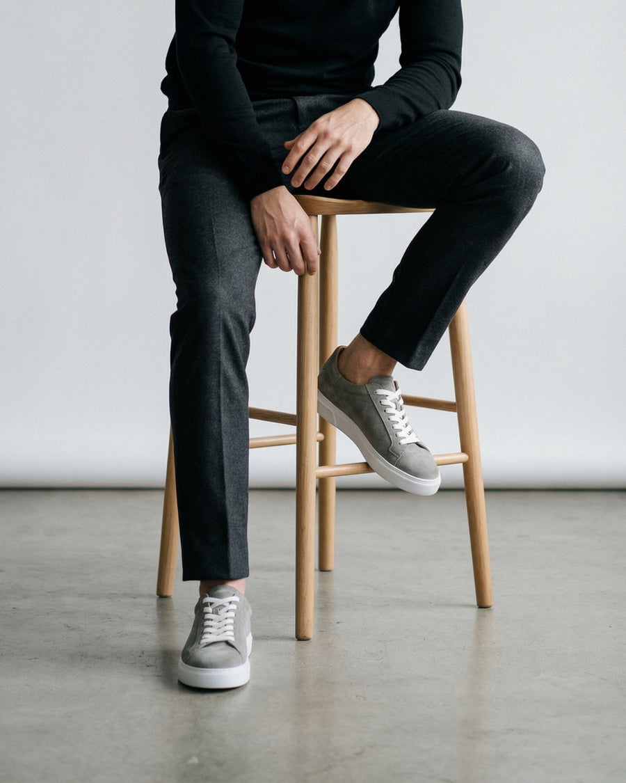 Gray & White Leather Sneakers +7 cm Height Increasing Shoes