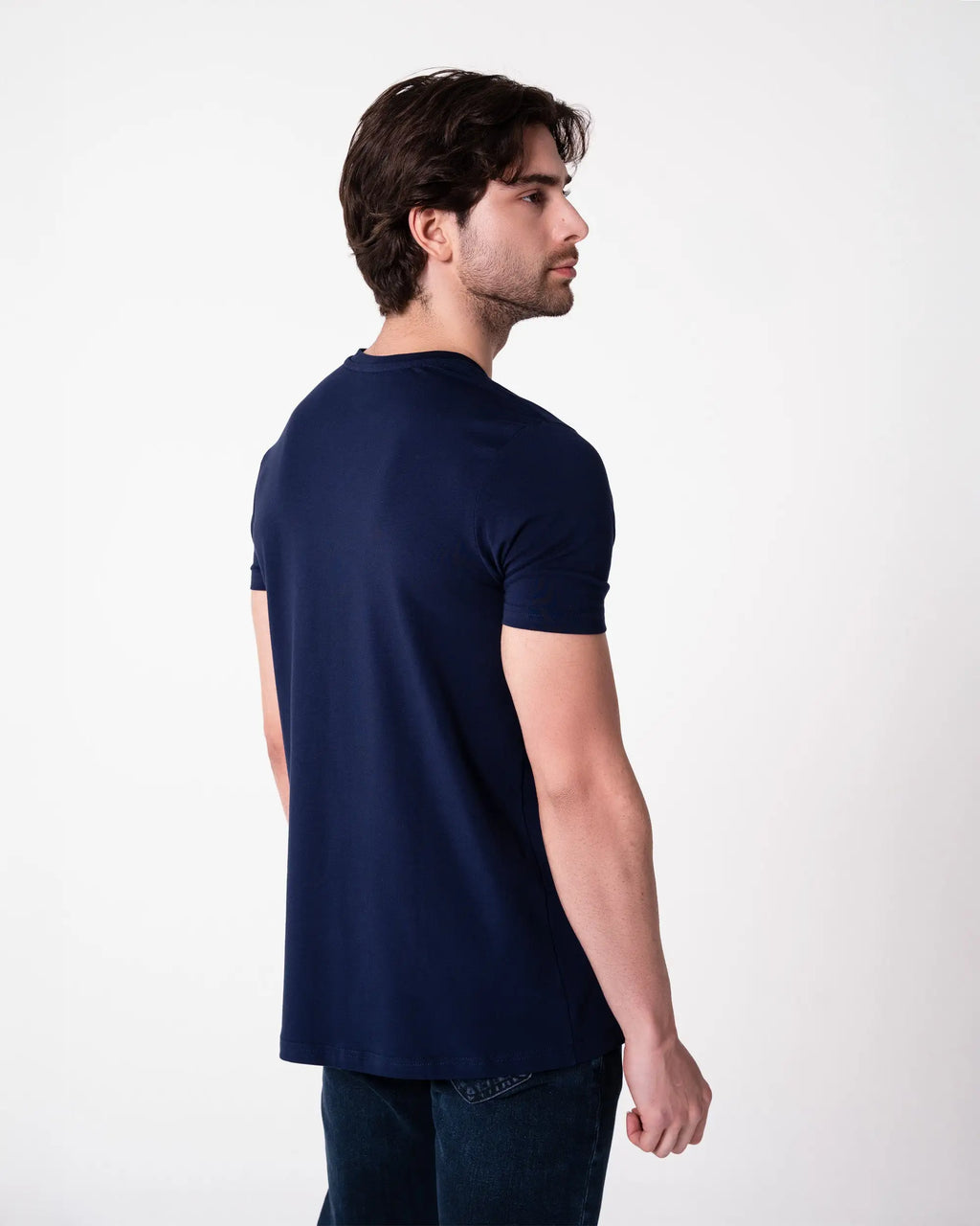 Lacivert Bisiklet Yaka Tişört Craftlabel