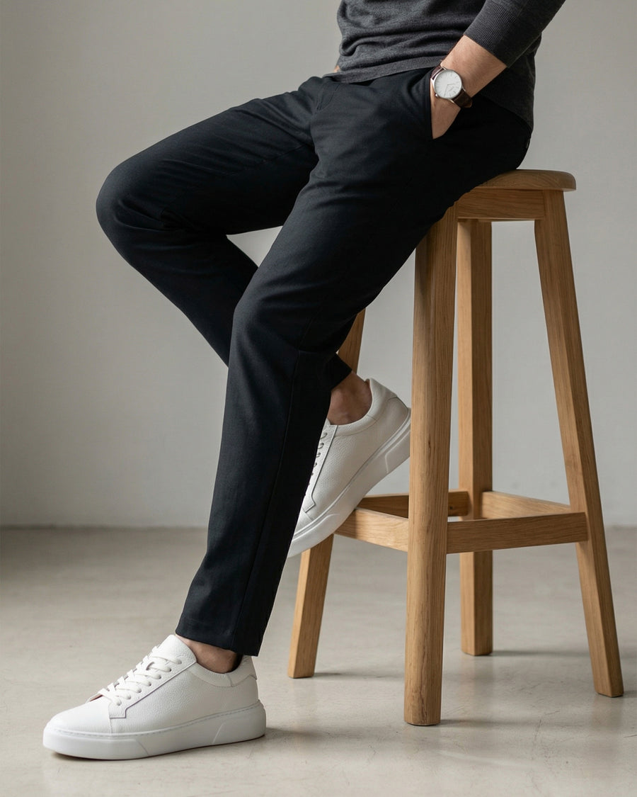 White & White Leather Sneakers +7 cm Height Increasing Shoes