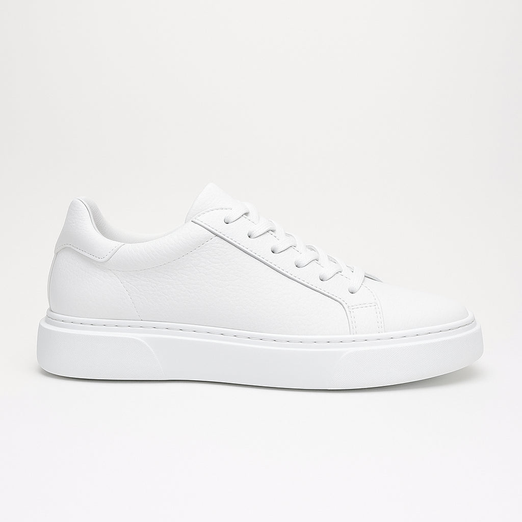 White & White Leather Sneakers +7 cm Height Increasing Shoes