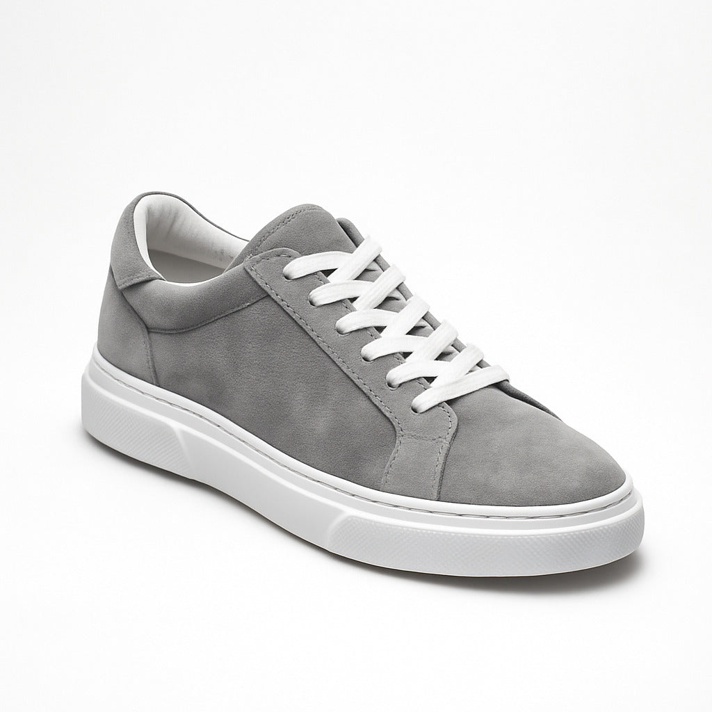 Gray & White Leather Sneakers +7 cm Height Increasing Shoes