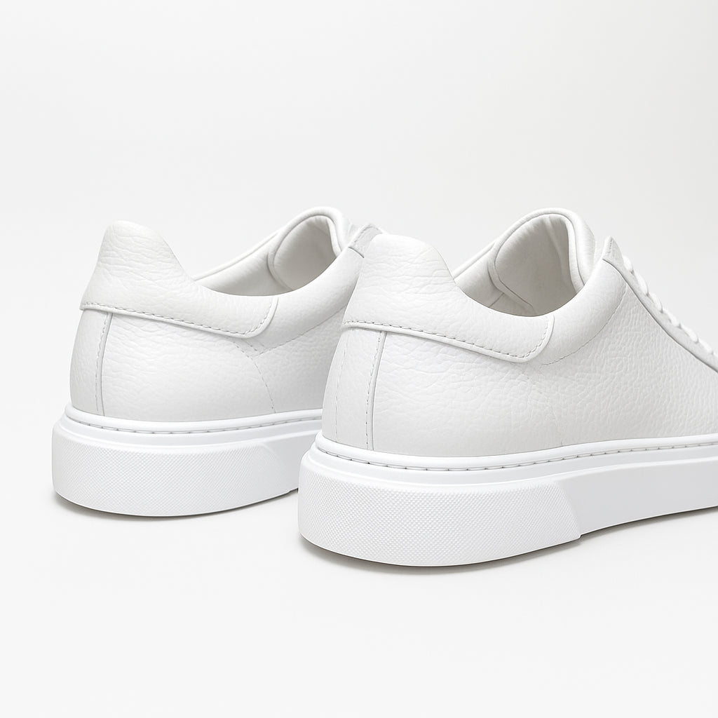 White & White Leather Sneakers +7 cm Height Increasing Shoes