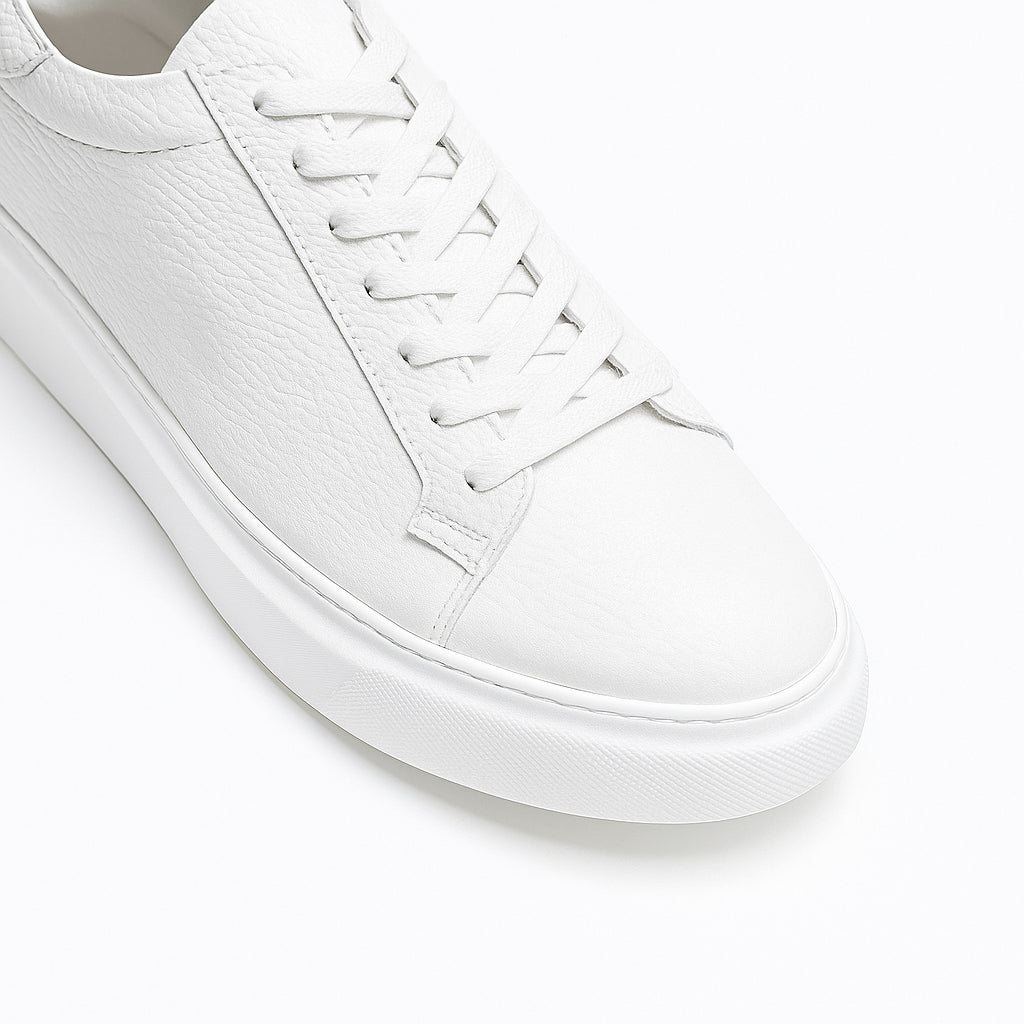 White & White Leather Sneakers +7 cm Height Increasing Shoes