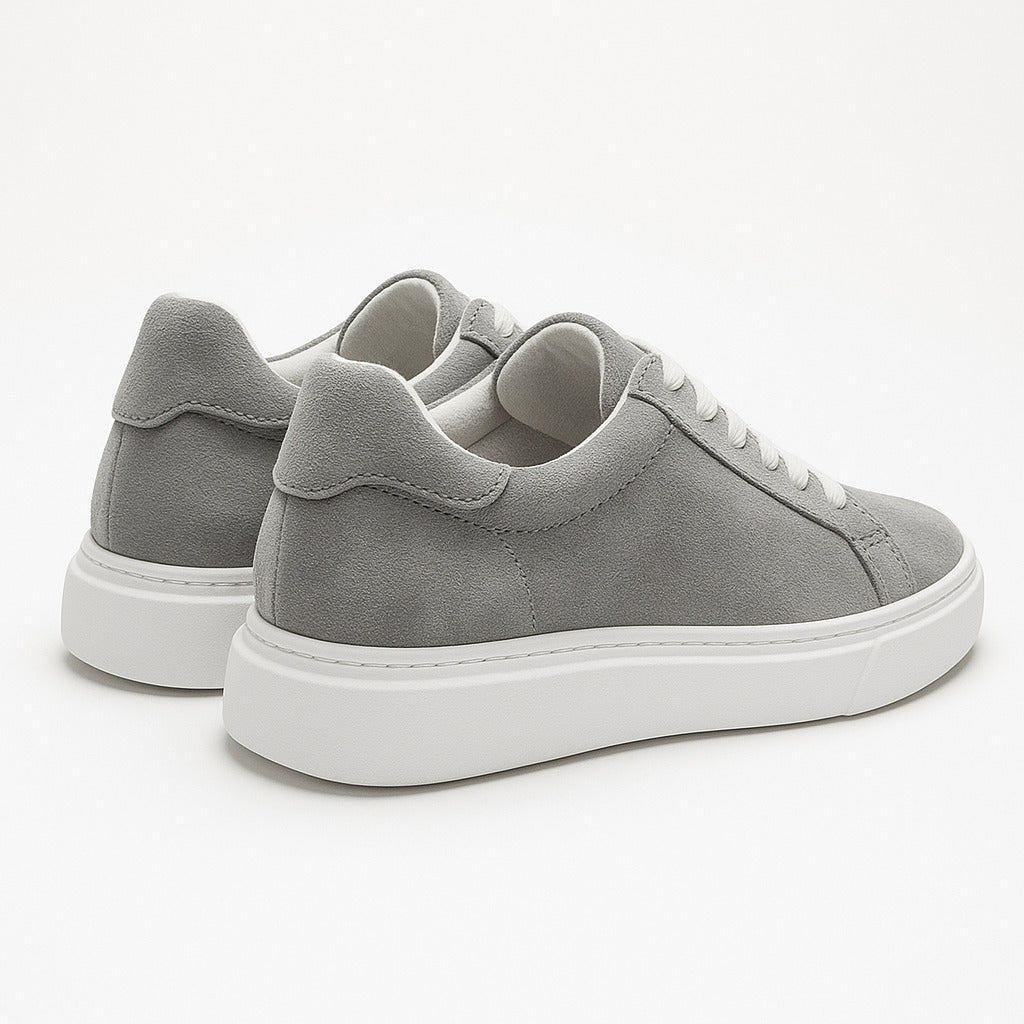Gray & White Leather Sneakers +7 cm Height Increasing Shoes