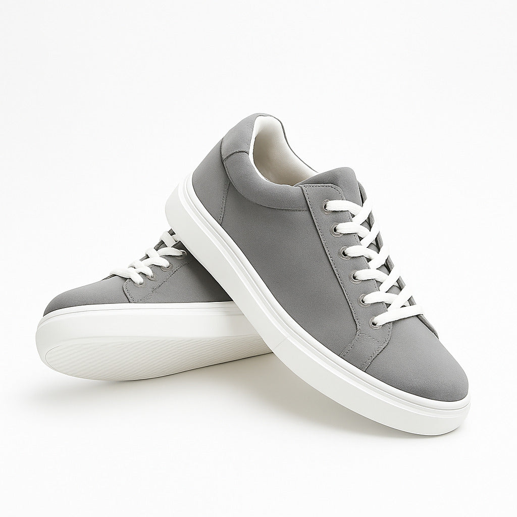 Gray & White Leather Sneakers +7 cm Height Increasing Shoes