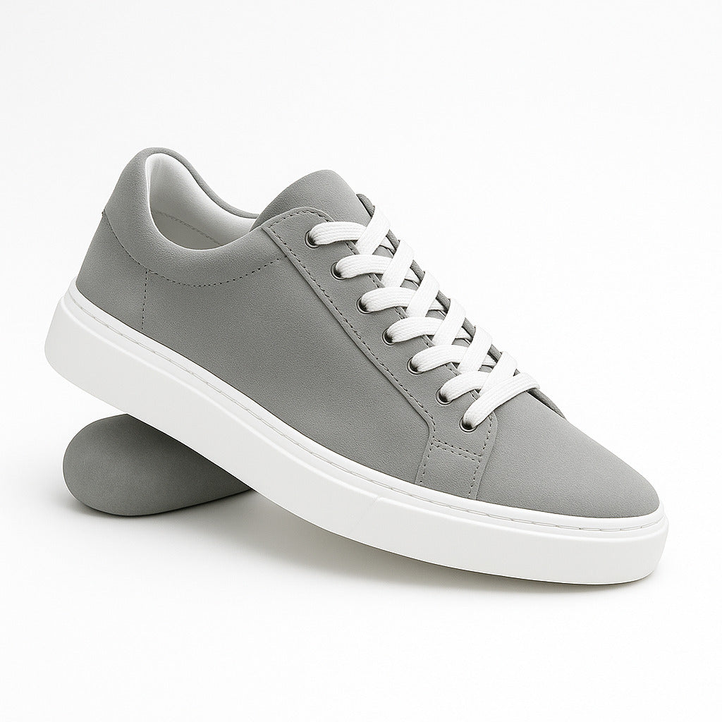 Gray & White Leather Sneakers +7 cm Height Increasing Shoes