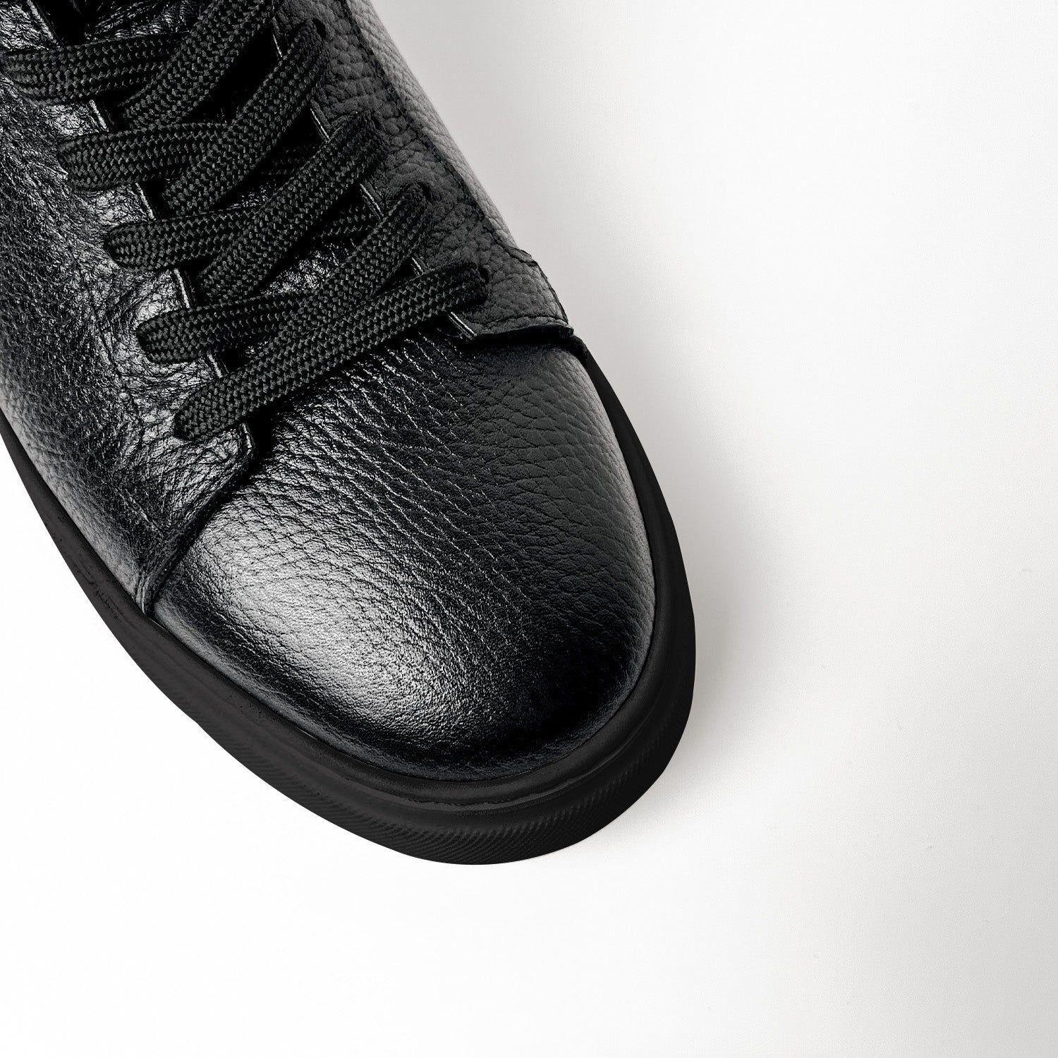 Black & Black Leather Sneakers +7 cm Height Increasing Shoes