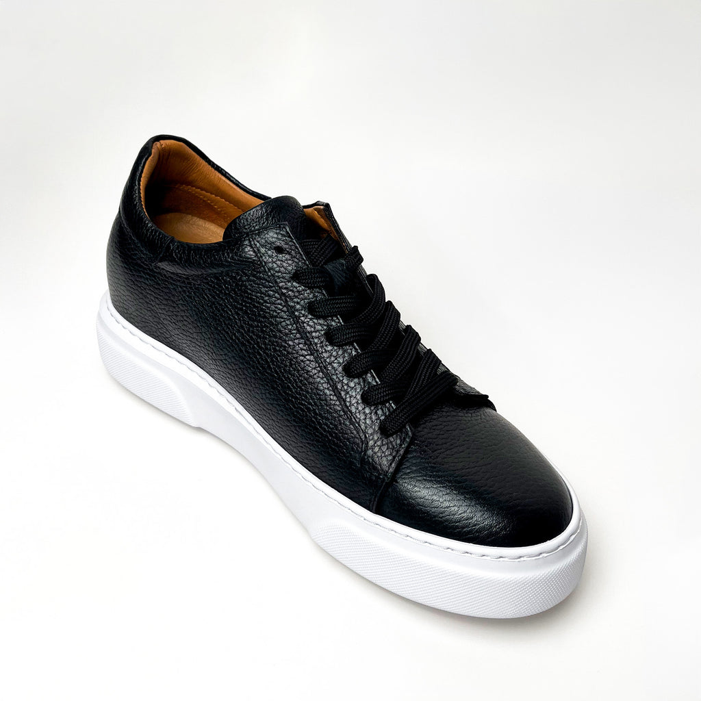 Black & White Leather Sneakers +7 cm Height Increasing Shoes