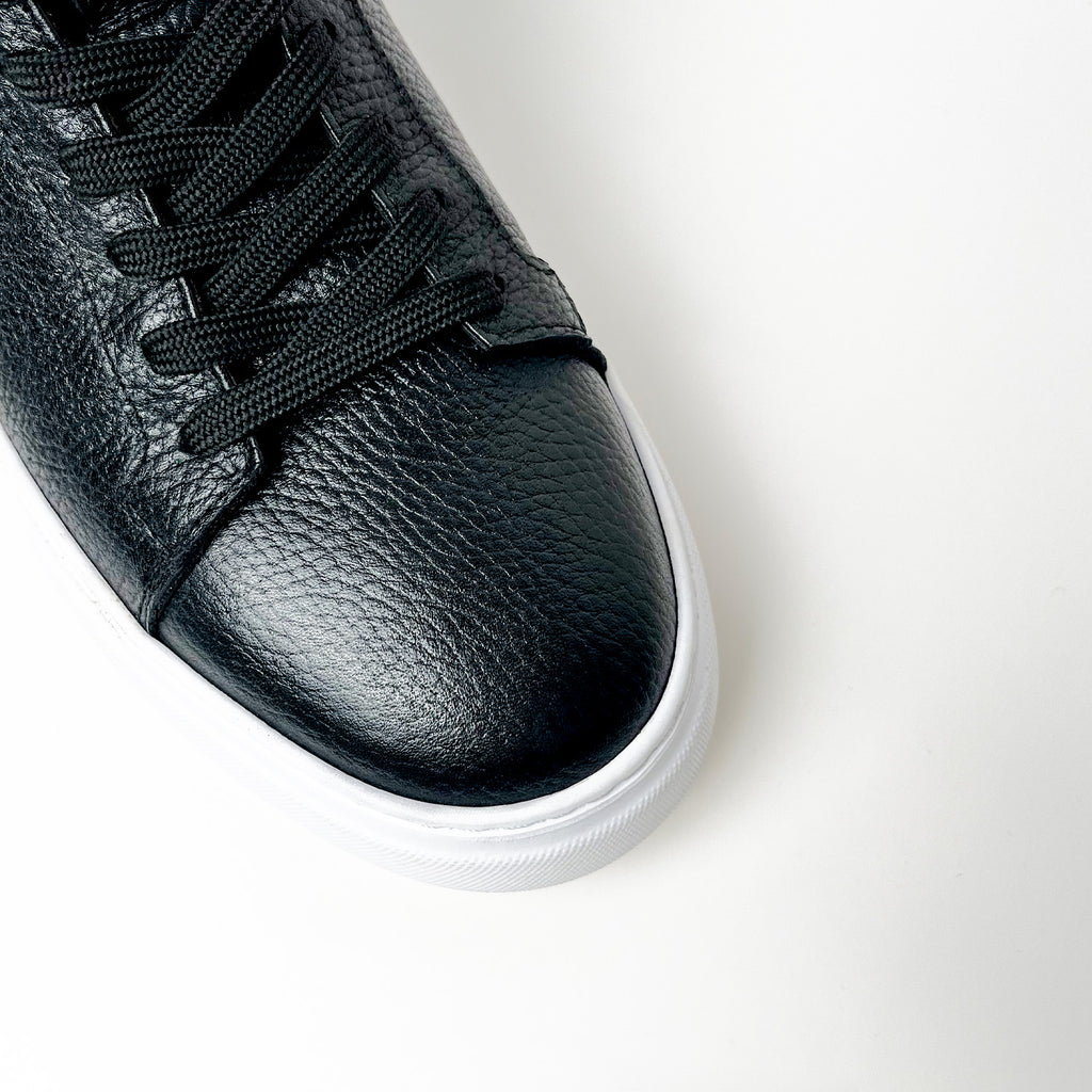 Black & White Leather Sneakers +7 cm Height Increasing Shoes