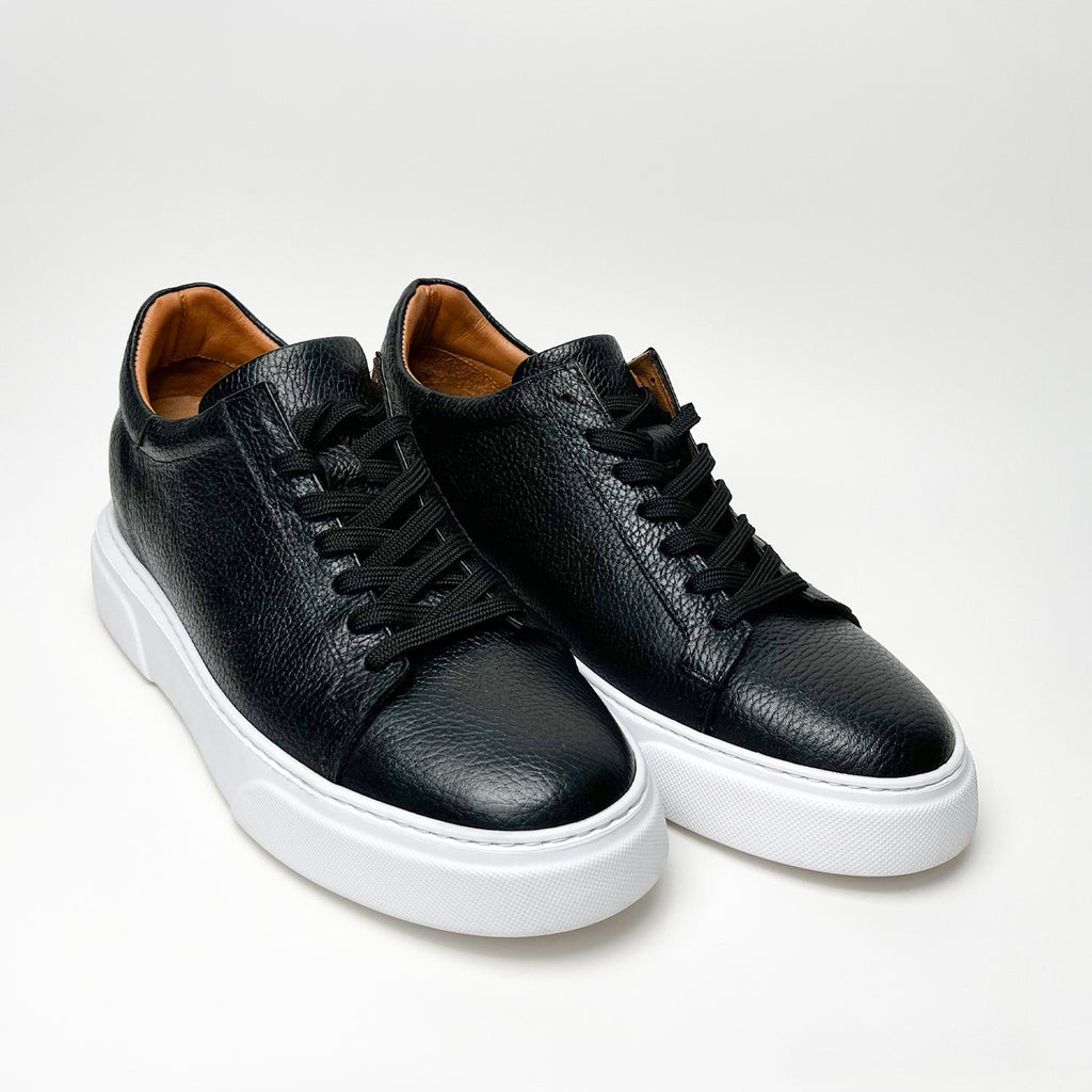 Black & White Leather Sneakers +7 cm Height Increasing Shoes