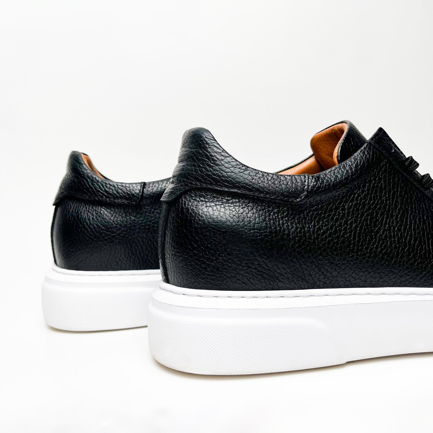 Black & White Leather Sneakers +7 cm Height Increasing Shoes