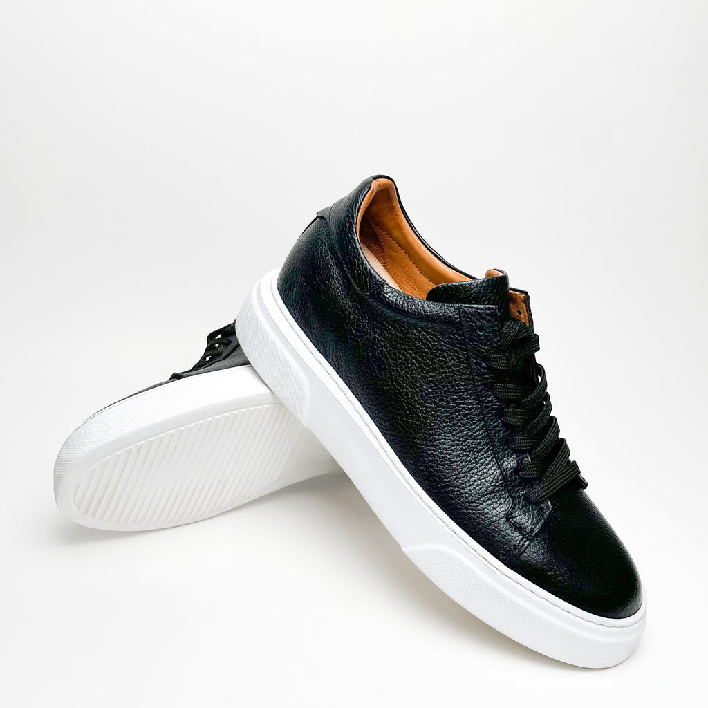 Black & White Leather Sneakers +7 cm Height Increasing Shoes