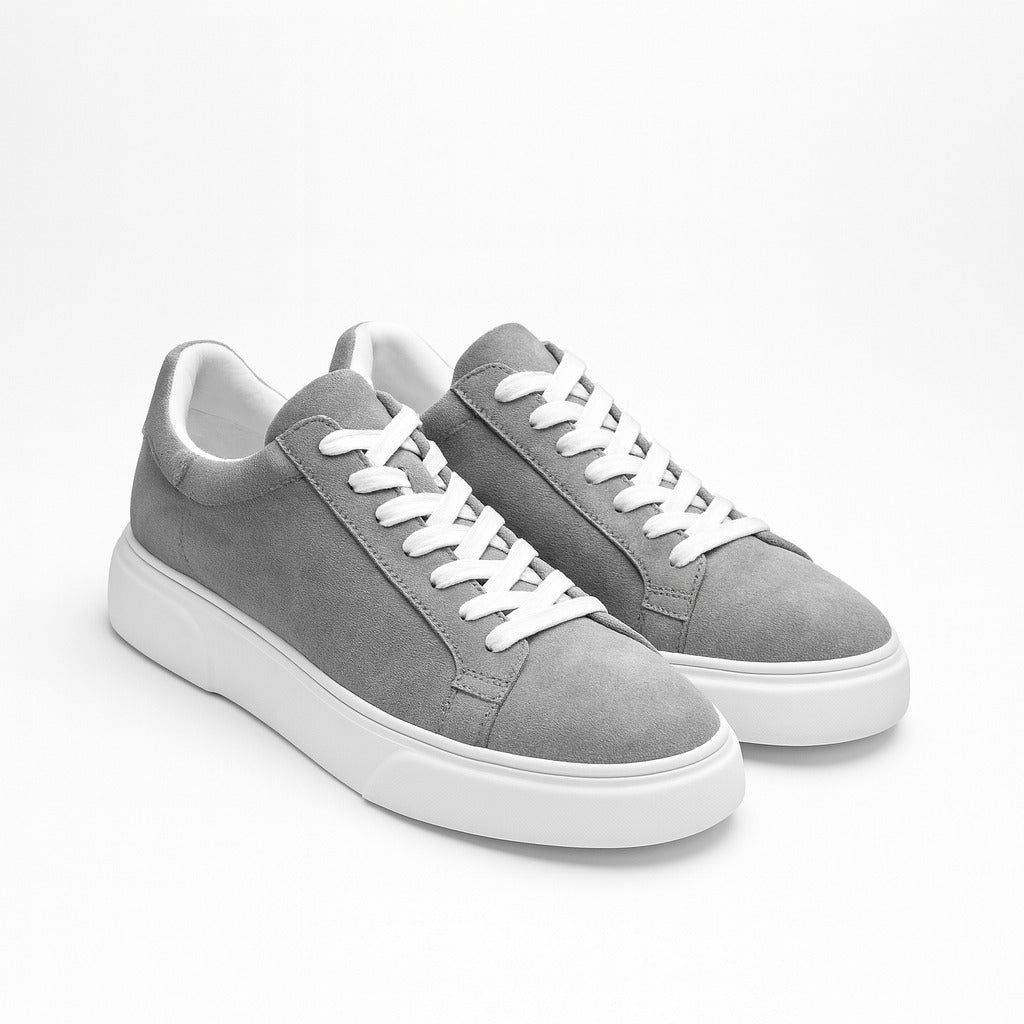 Gray & White Leather Sneakers +7 cm Height Increasing Shoes