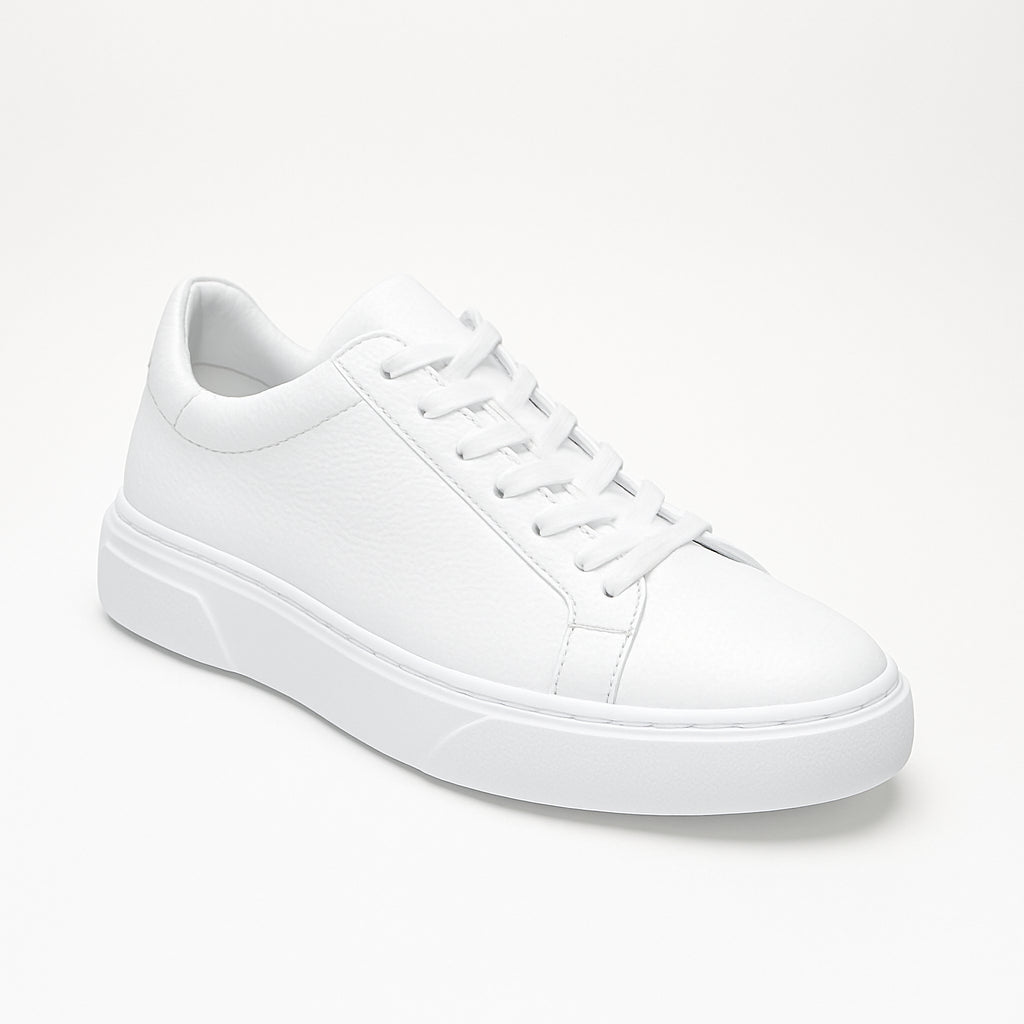 White & White Leather Sneakers +7 cm Height Increasing Shoes